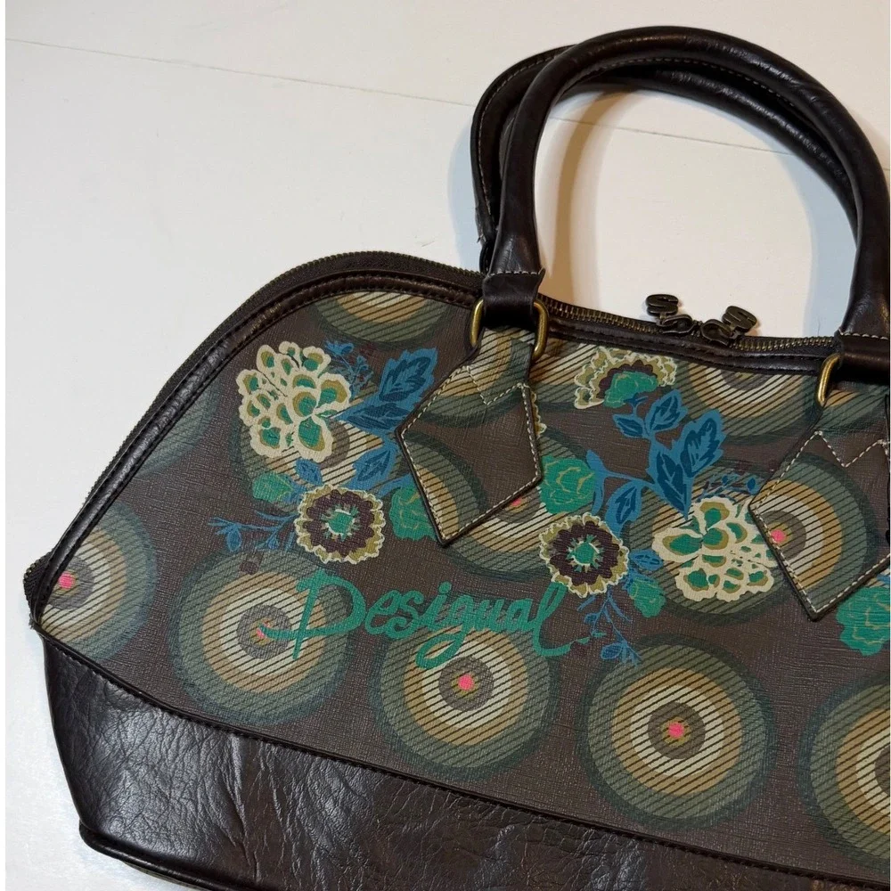 Vtg Desigual Floral Geometric Satchel Purse Tote Bag NWT